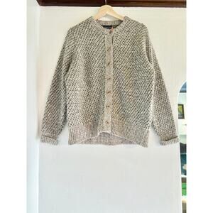 Vintage Lands End Gray Birdseye Knit Wool Cardigan Sweater Size M/L, Made in USA